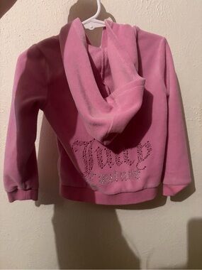 Toddler Y2K Juicy Couture Pink Velour Rhinestone Logo Hoodie